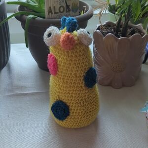 Hand Crafted Yellow Crochet Chick with Blue and Pink Accents